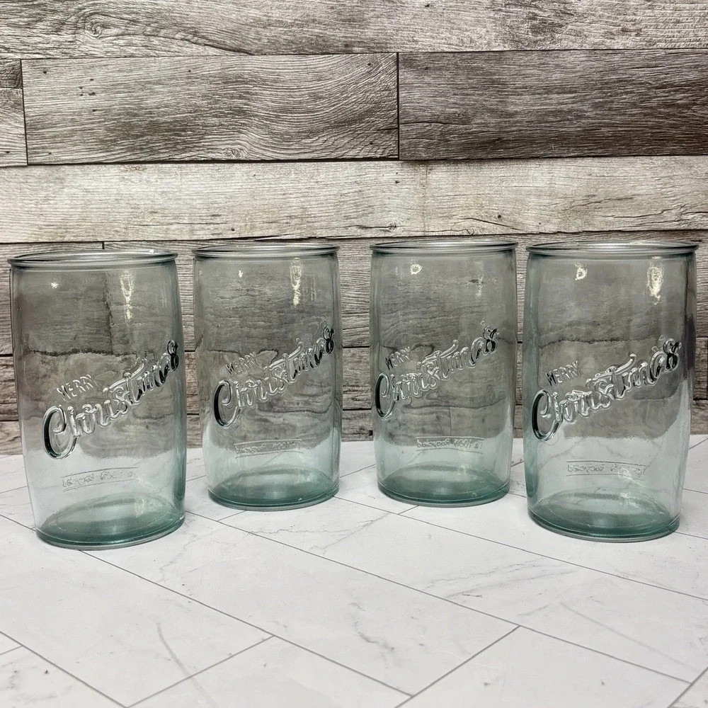 Recycled Glass Tumblers - Embossed Merry Christmas - Set of 4